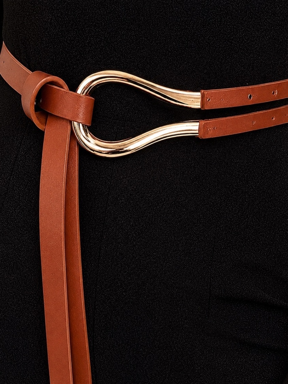 Brown/Gold Double Loop Camel Belt - Picture 1 of 4